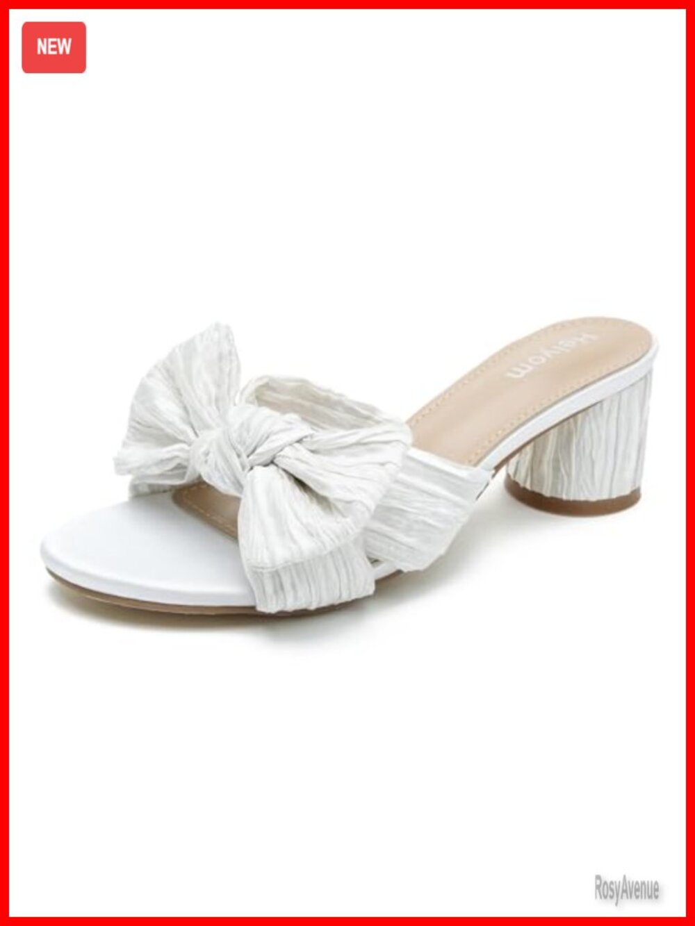 Women's Pleated Bow Chunky Heel Mule Sandals Slip On Wedding Bridal Party Shoes